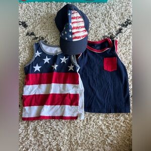 Red white and blue 18-24 month boy tank tops with flag baseball cap